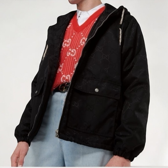 NWT Gucci Off The Grid hooded jacket size 50 Black on Black - Picture 3 of 13